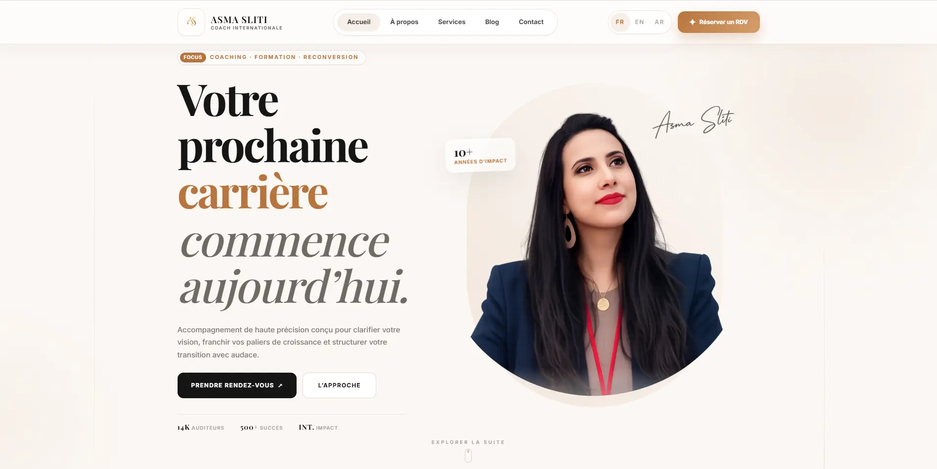 Aperçu du site web premium réalisé pour Asma Sliti